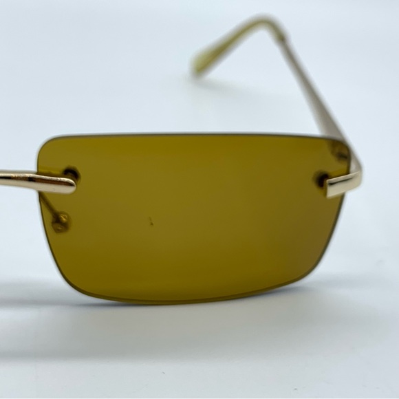 Slim Retro Rimless Rectangular Sunglasses in Gold- Brown - Picture 11 of 11